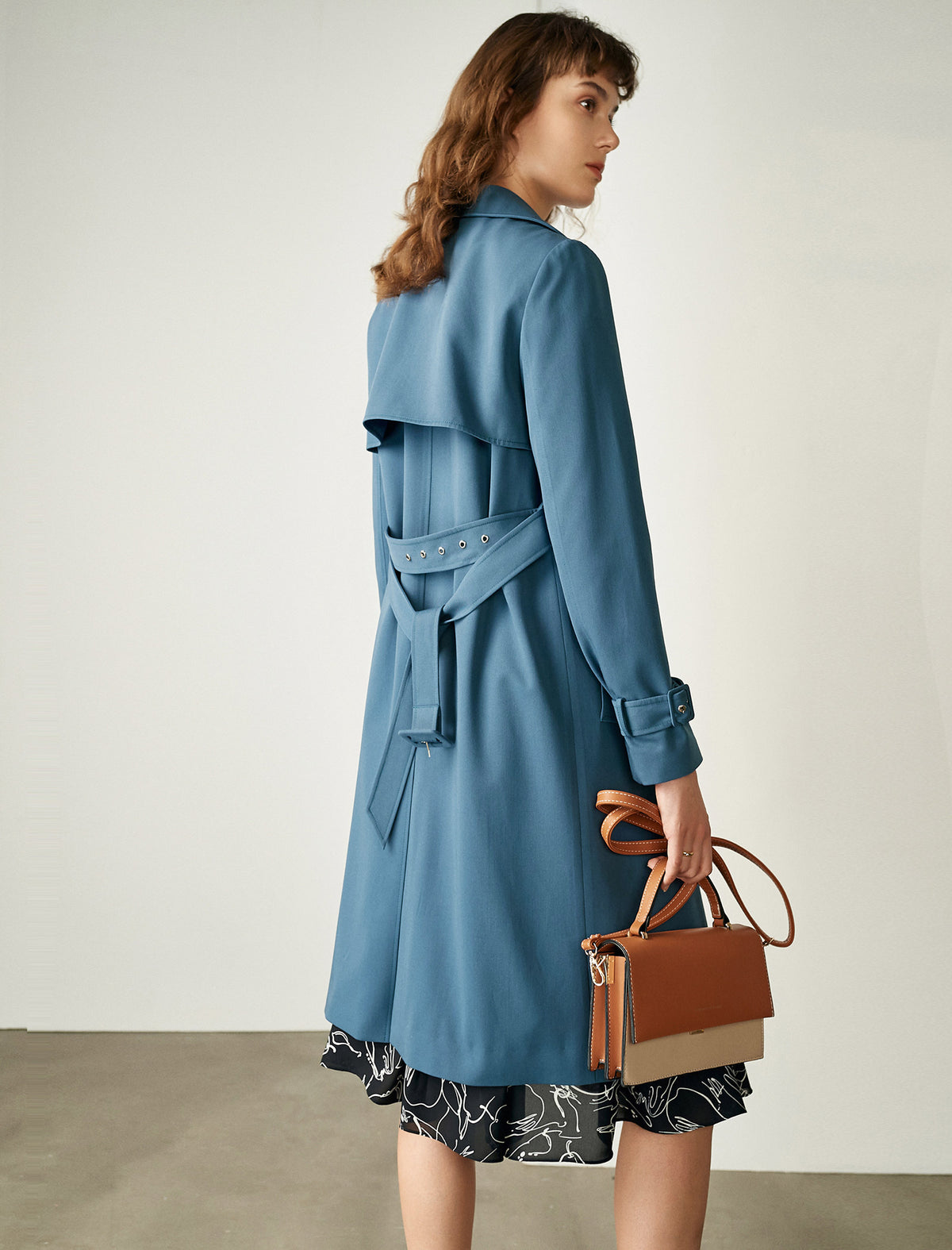Blue Double-Breasted Trench Coat