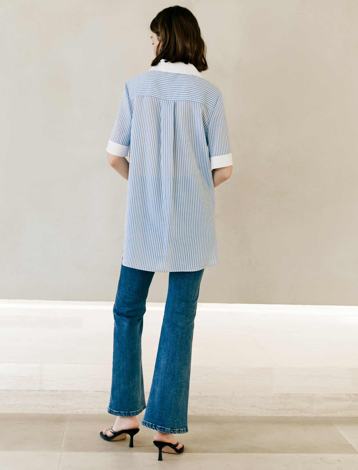 Striped Contrast Collar Relaxed Fit Shirt
