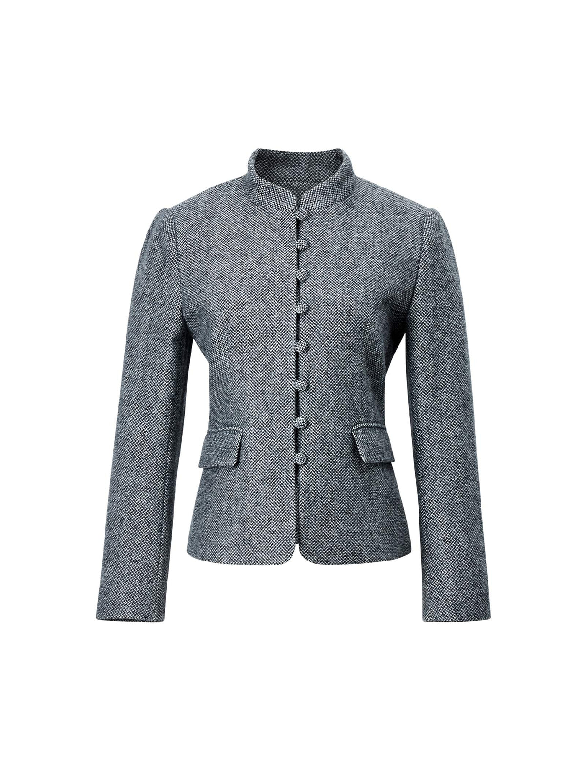 Wool Blend Mandarin Collar Cropped Jacket