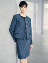 Round Neck Pearl Button Tweed Cropped Jacket
