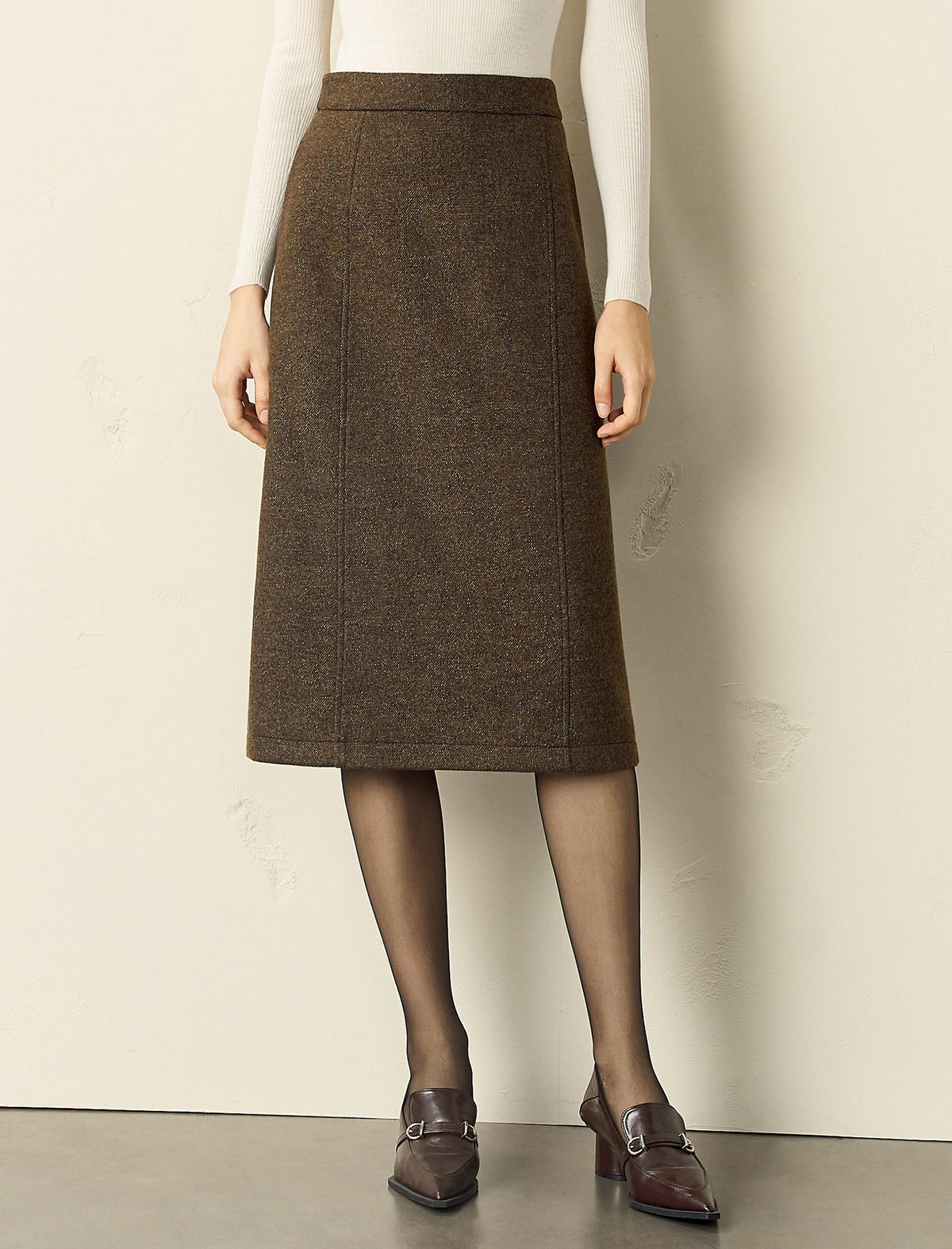 Wool Blend Midi Skirt
