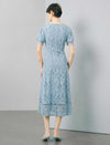 Blue Floral Lace V-Neck Midi Dress