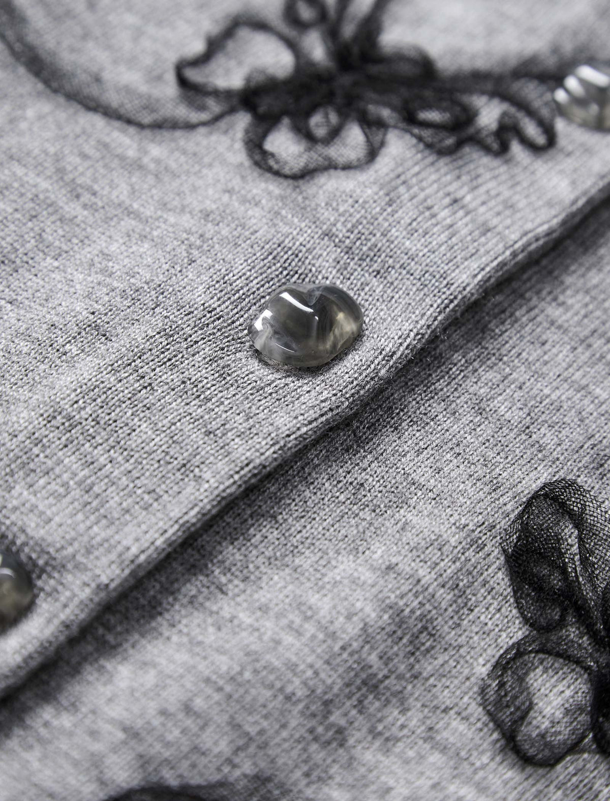 Gray Embroidered Loose Knit Cardigan