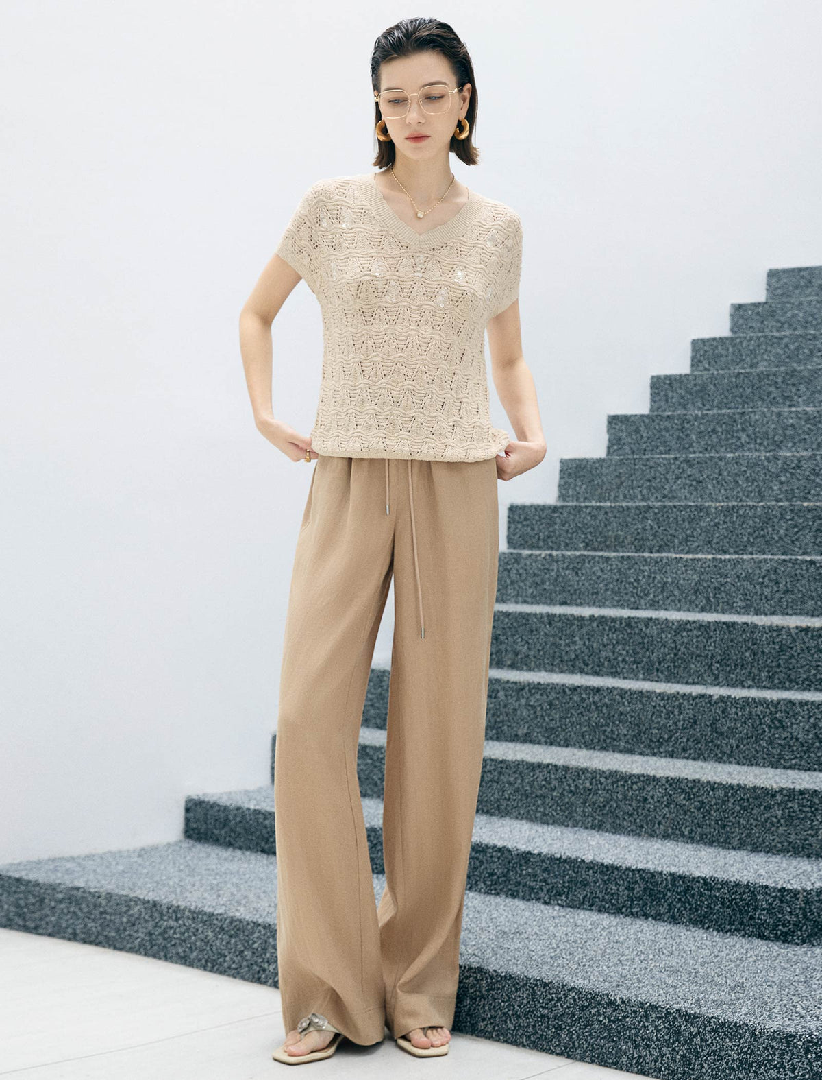 Tencel Blend High Waist Wide Leg Pants