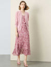 Dusty Pink Floral Print Adjustable Strap Tie Waist Midi Slip Dress