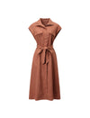 Zip-Up Collared Cap-Sleeve Belted Shirt Dress