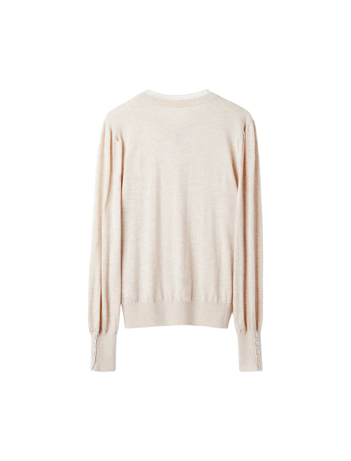 Wool Blend Tie‑Neck Ruffled Trim Lantern Sleeve Knit Top