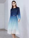 Blue Ombre Pleated Midi Dress