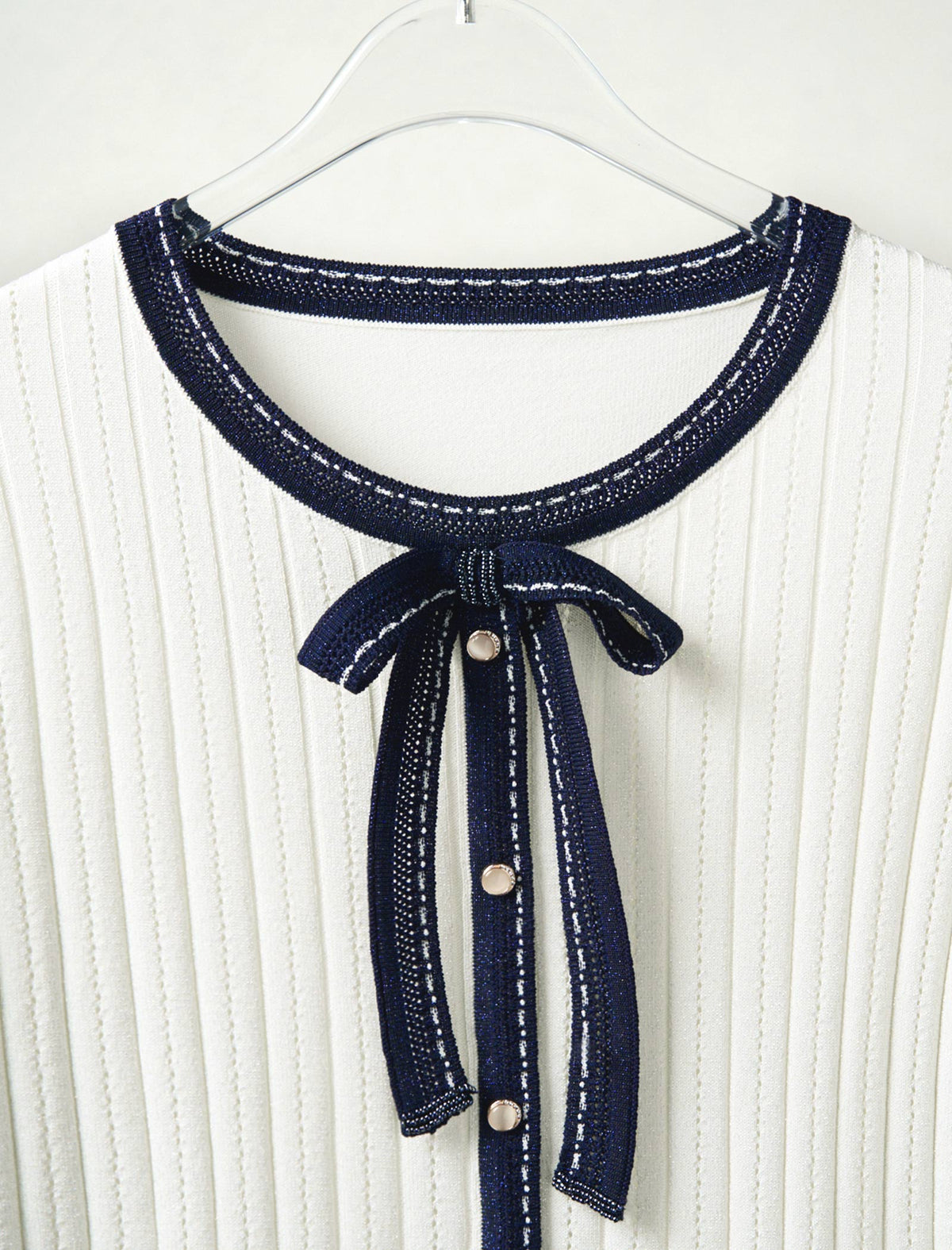Contrast Bow Detail Knit Cardigan