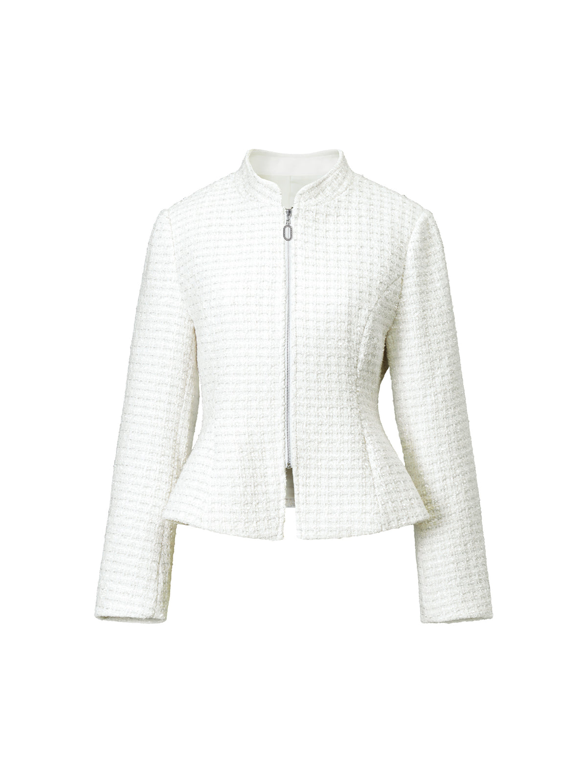 Wool Blend Stand-Collar Zip-Front Peplum Jacket