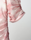 Pink Watercolor Ruched Midi Dress