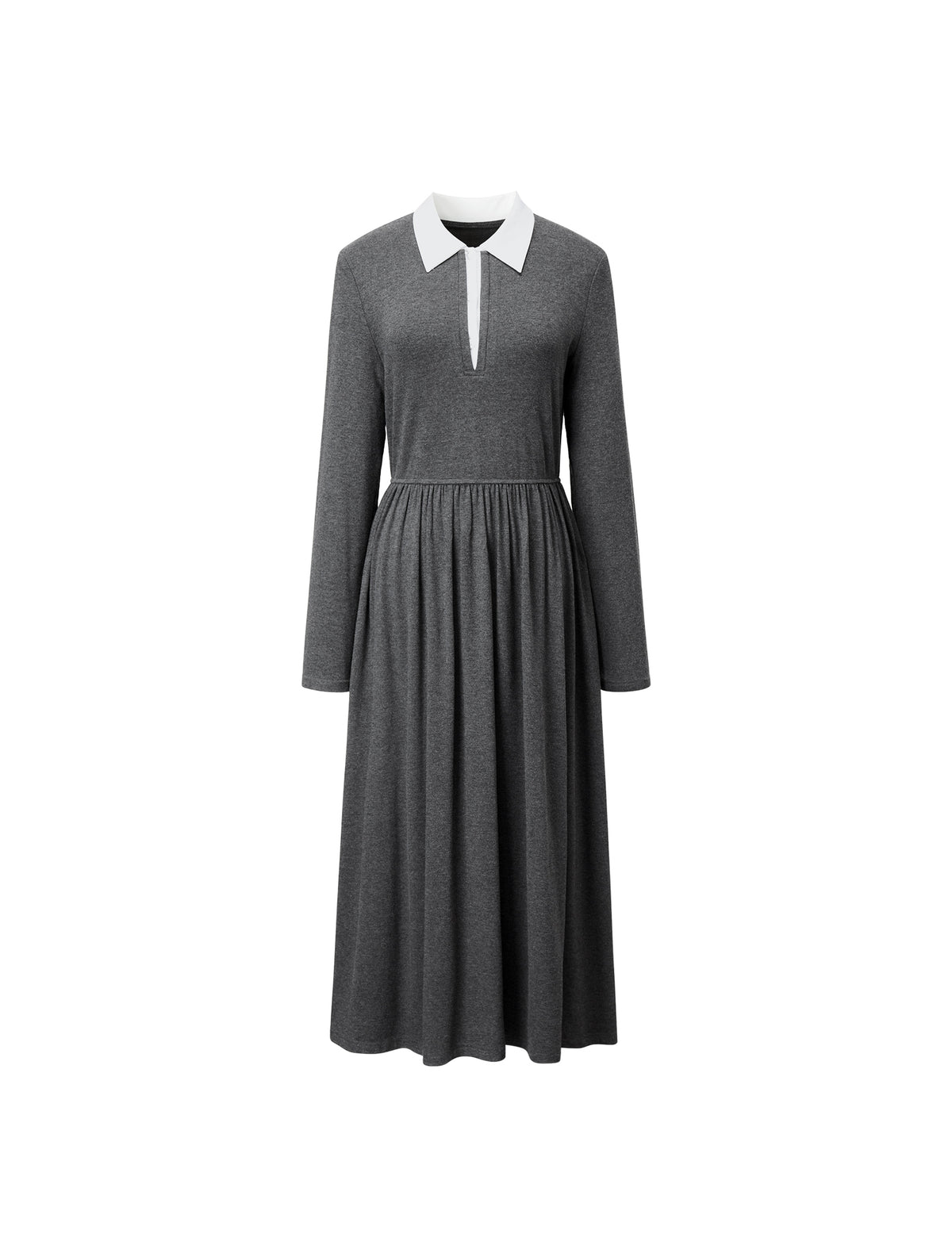 Contrast Collar Polo Knit Midi Dress
