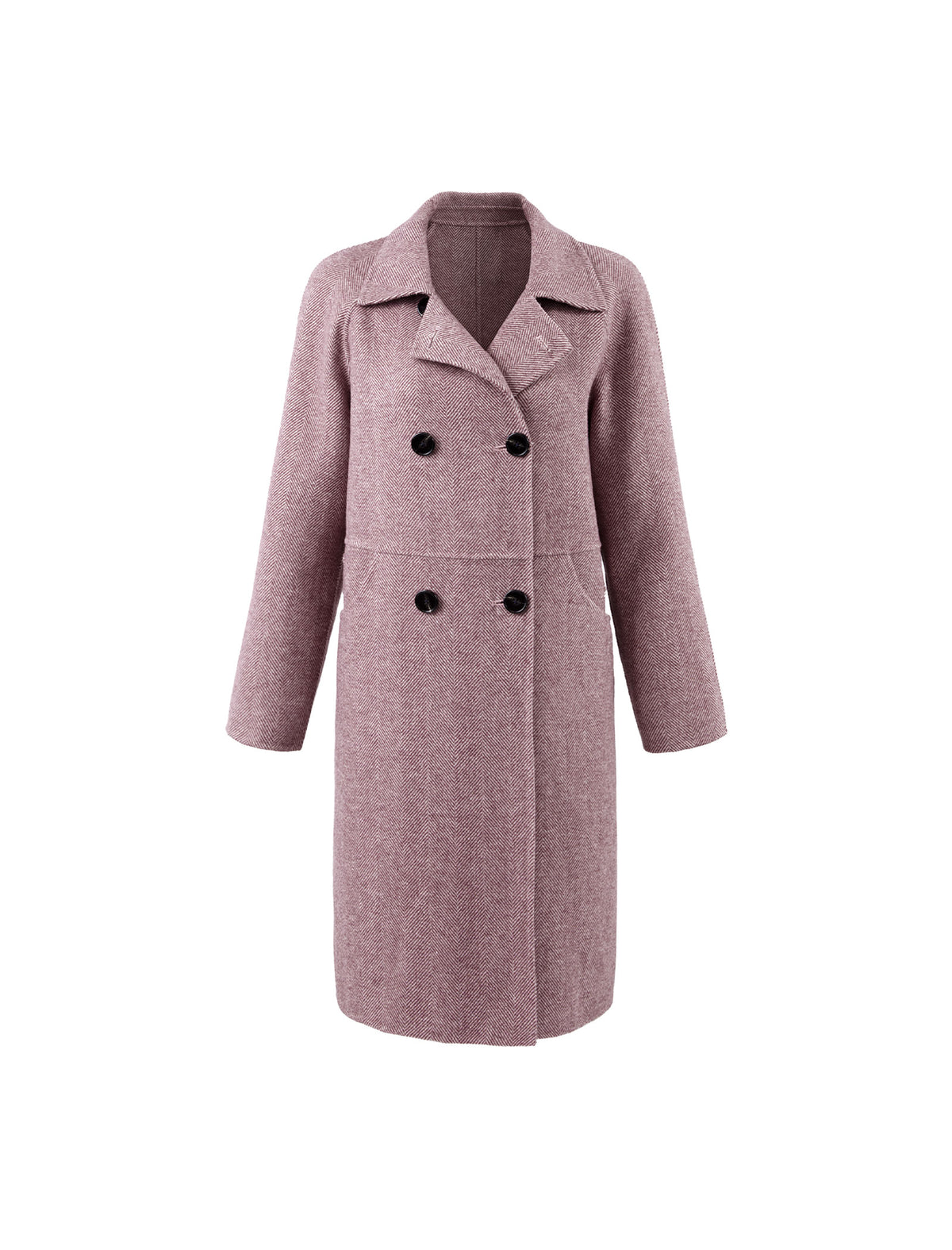 Wool Blend Collared Double-Breasted Pocket Coat