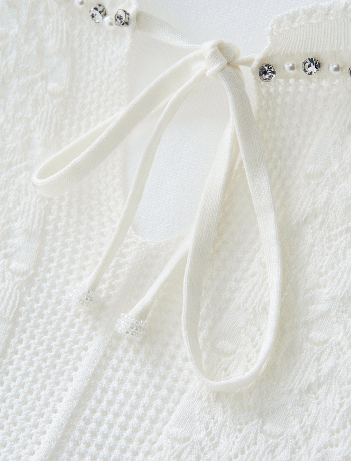 Tencel Eyelet Knit Tie-Neck Sweater