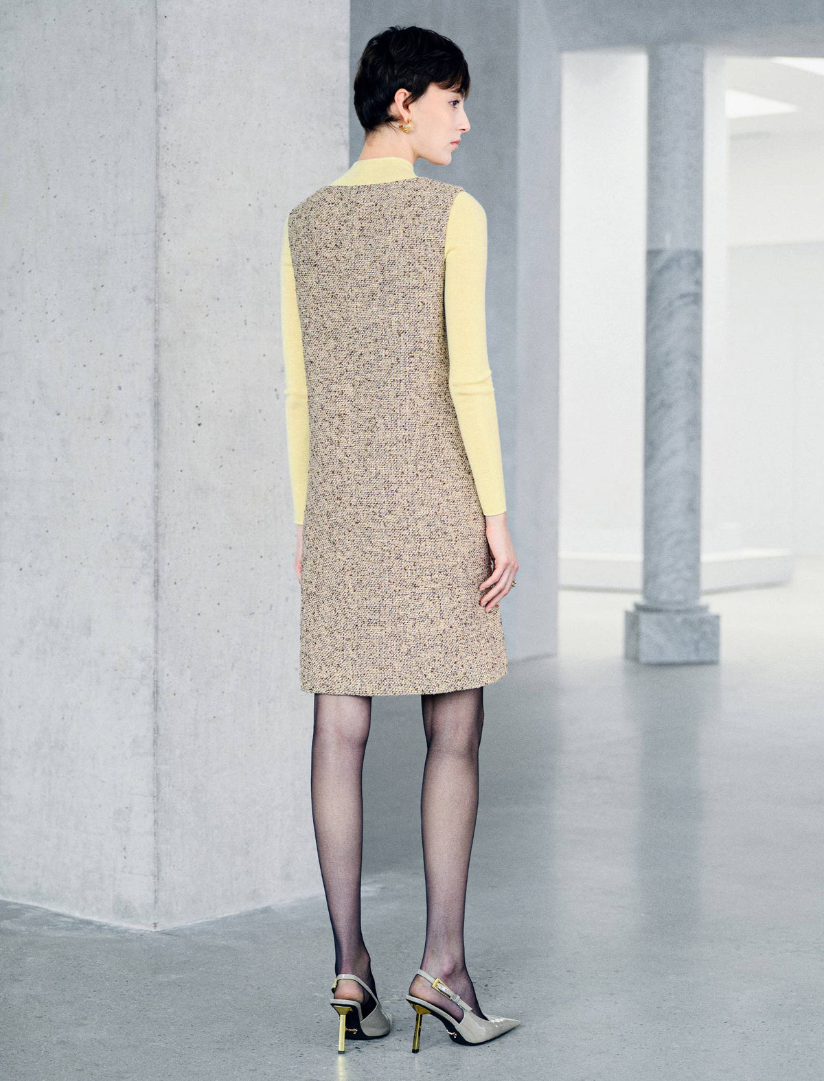 Sequin Textured Beaded Neck Sleeveless Shift Dress