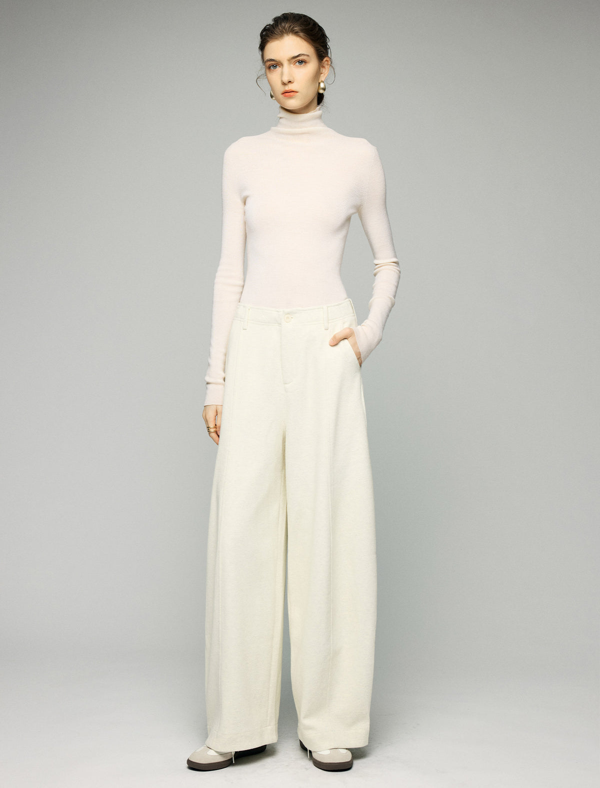 Wool Blend High-Waist Crease-Front Wide-Leg Pants