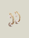 Gold Crescent And Pearl Drop Hoop Earrings