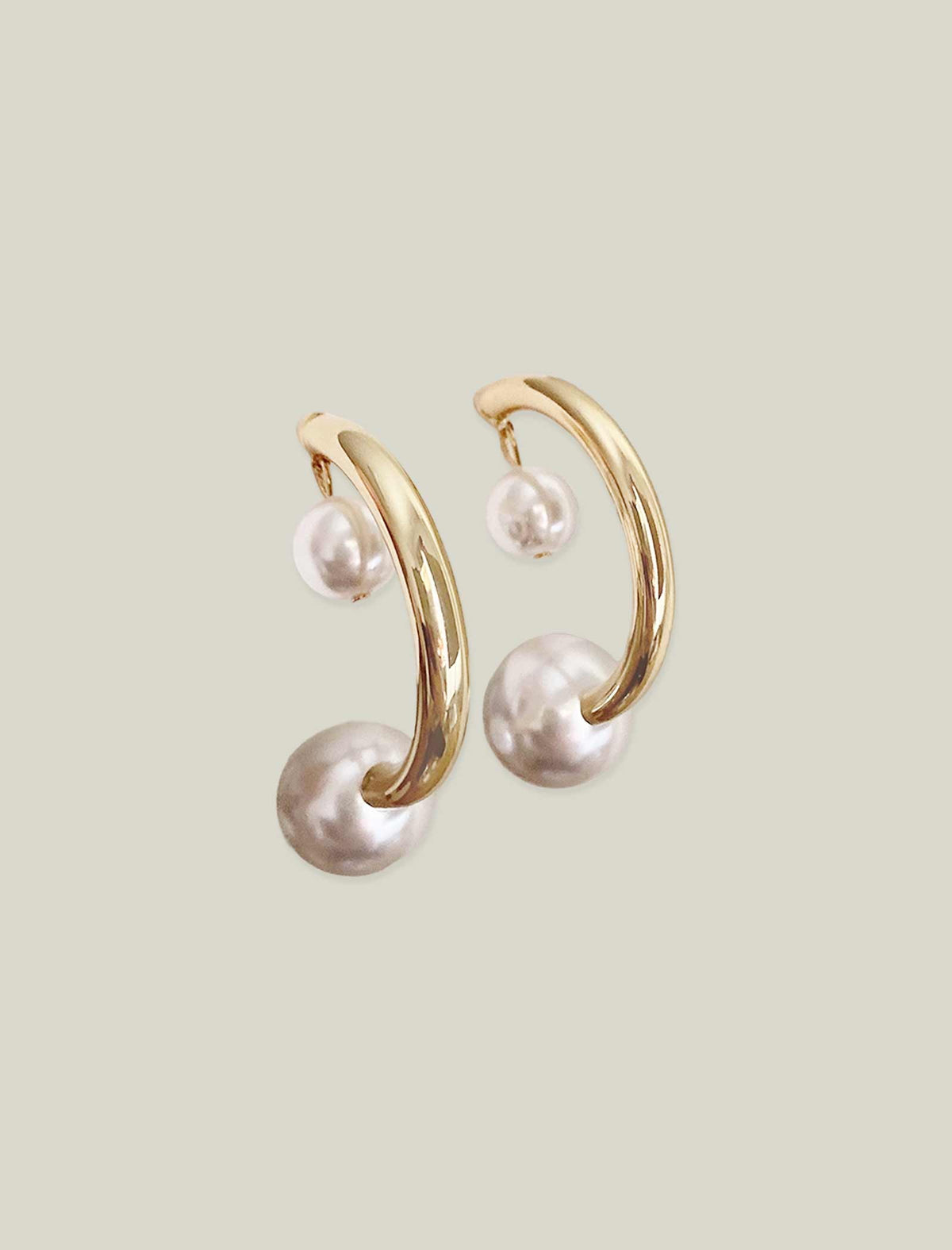 Gold Crescent And Pearl Drop Hoop Earrings