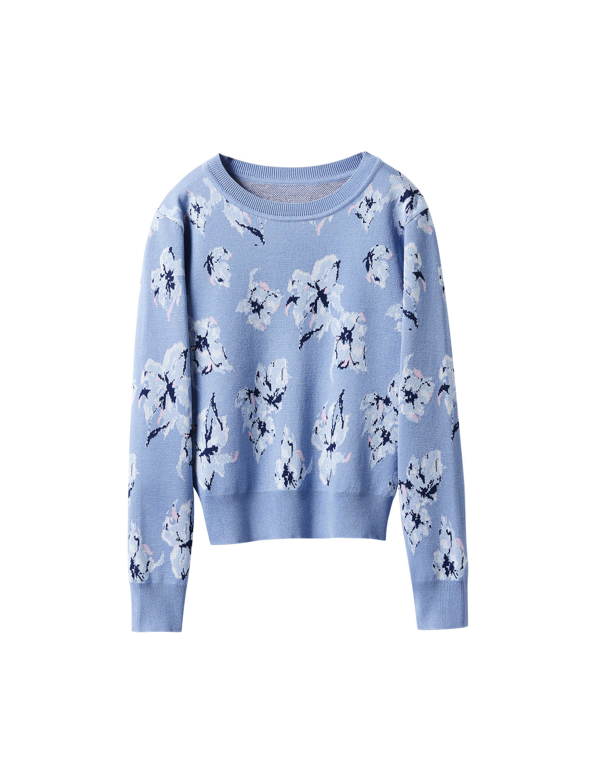 Floral Print Crew Neck Long Sleeve Knit Sweater