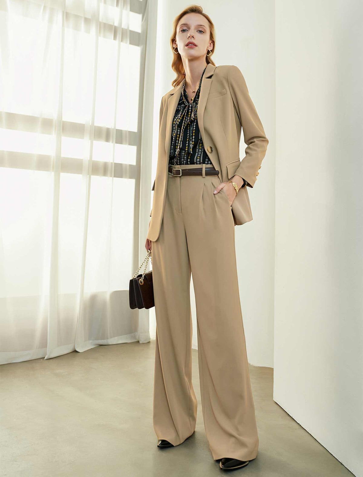 Print Tie-Neck Blouse