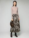Watercolor Floral Tiered Elastic-Waist A-Line Midi Skirt