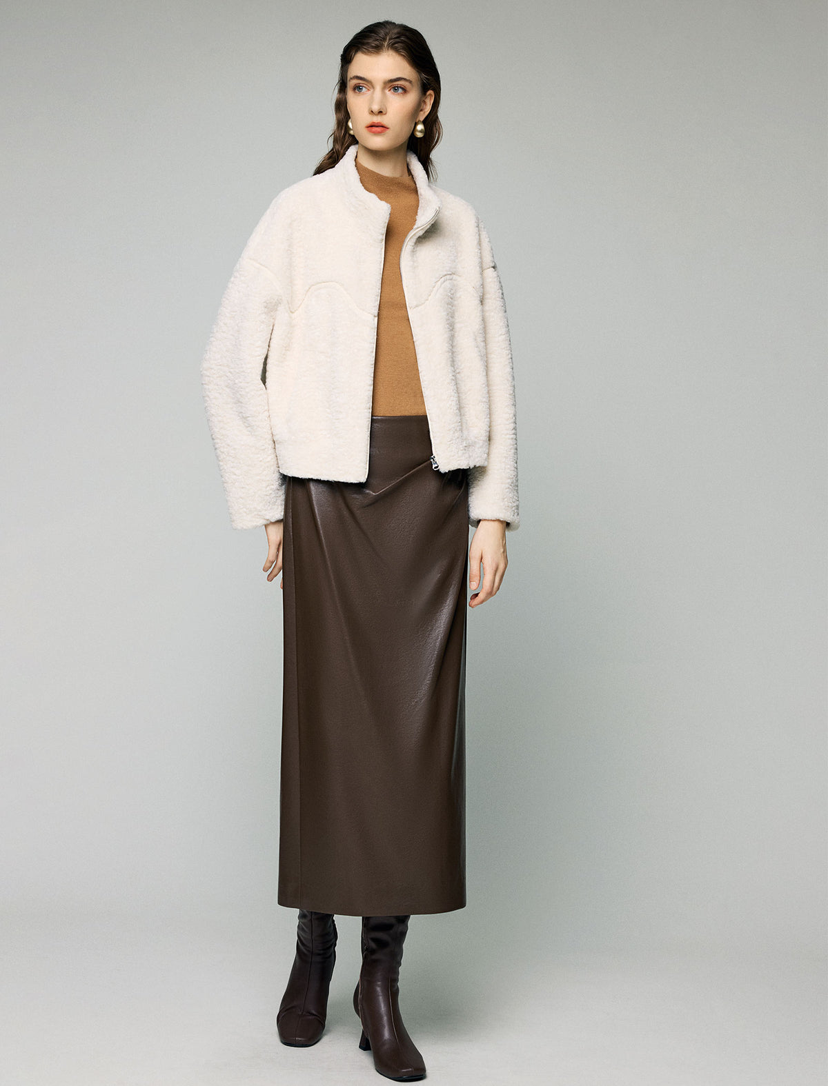 Stand-Collar Contrast-Panel Zip-Front Cropped Jacket