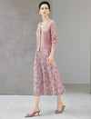 Dusty Pink Lace Pleated Midi Skirt