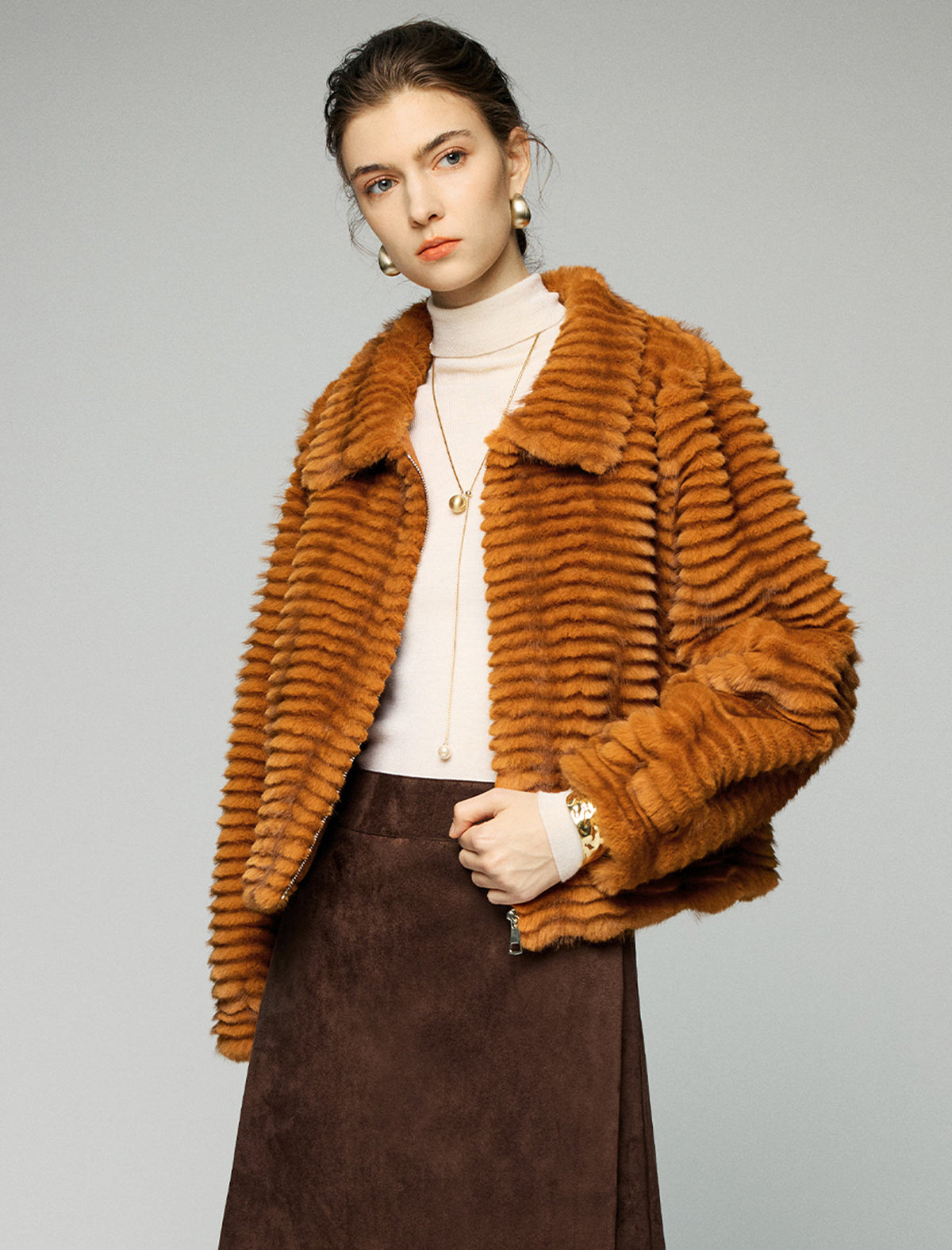 Striped Collared Zip-Front Cropped Jacket
