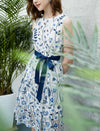 Lace Floral Waist-Cinched Sleeveless Dress