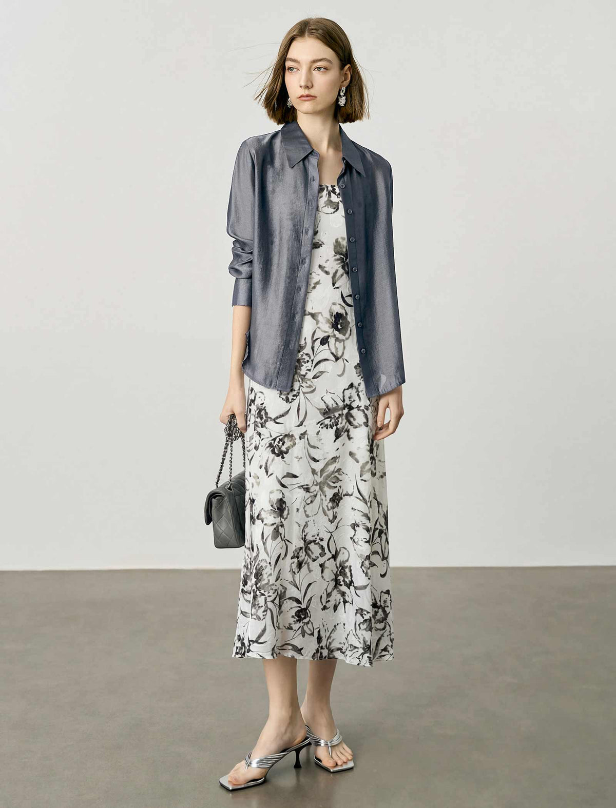 Watercolor Floral Print Slip Midi Dress
