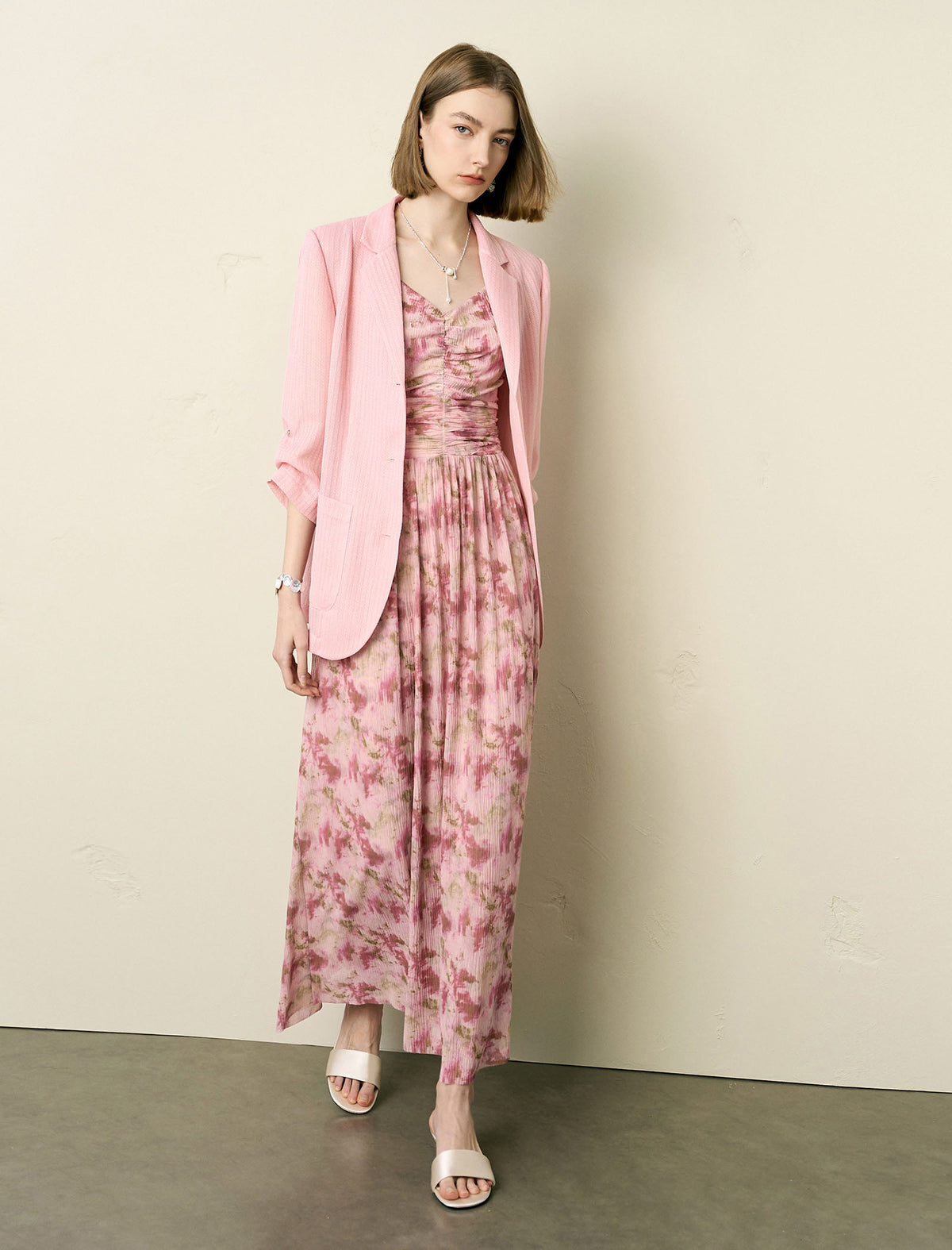 Three-Quarter Sleeve Textured Lapel Blazer