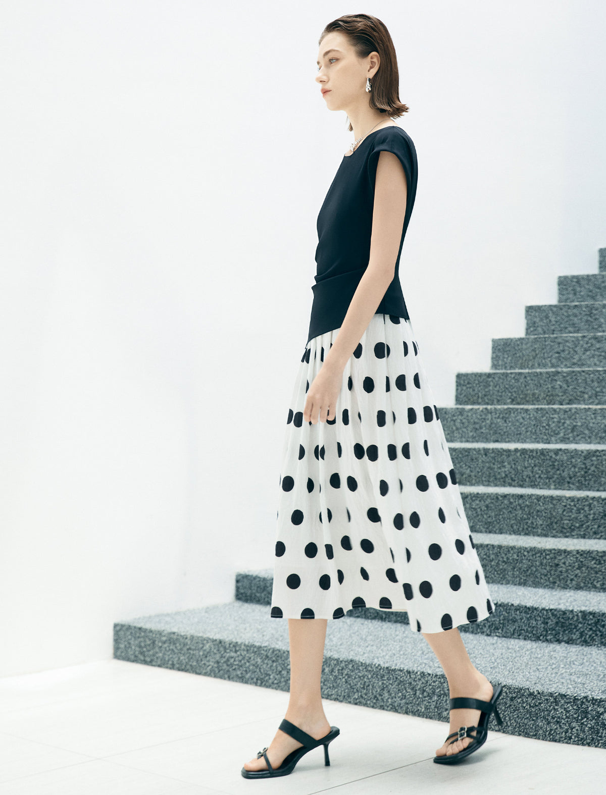 Black & White Polka Dot Midi Dress