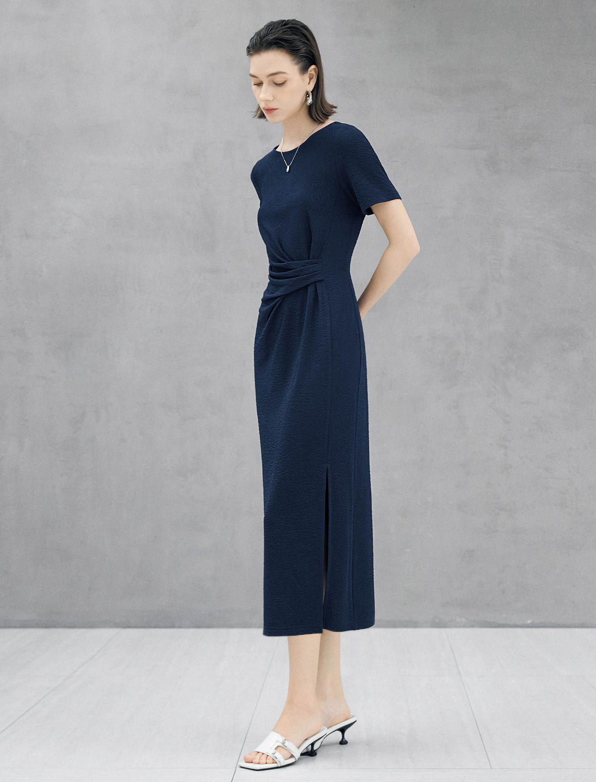 Knot-Waist Textured Maxi Dress