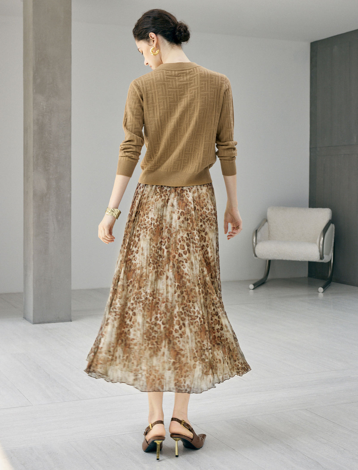 Retro Jacquard V-Neck Wool Blend Knit Cardigan