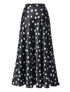 Black Watercolor Polka Dot High Waist Flared Midi Skirt