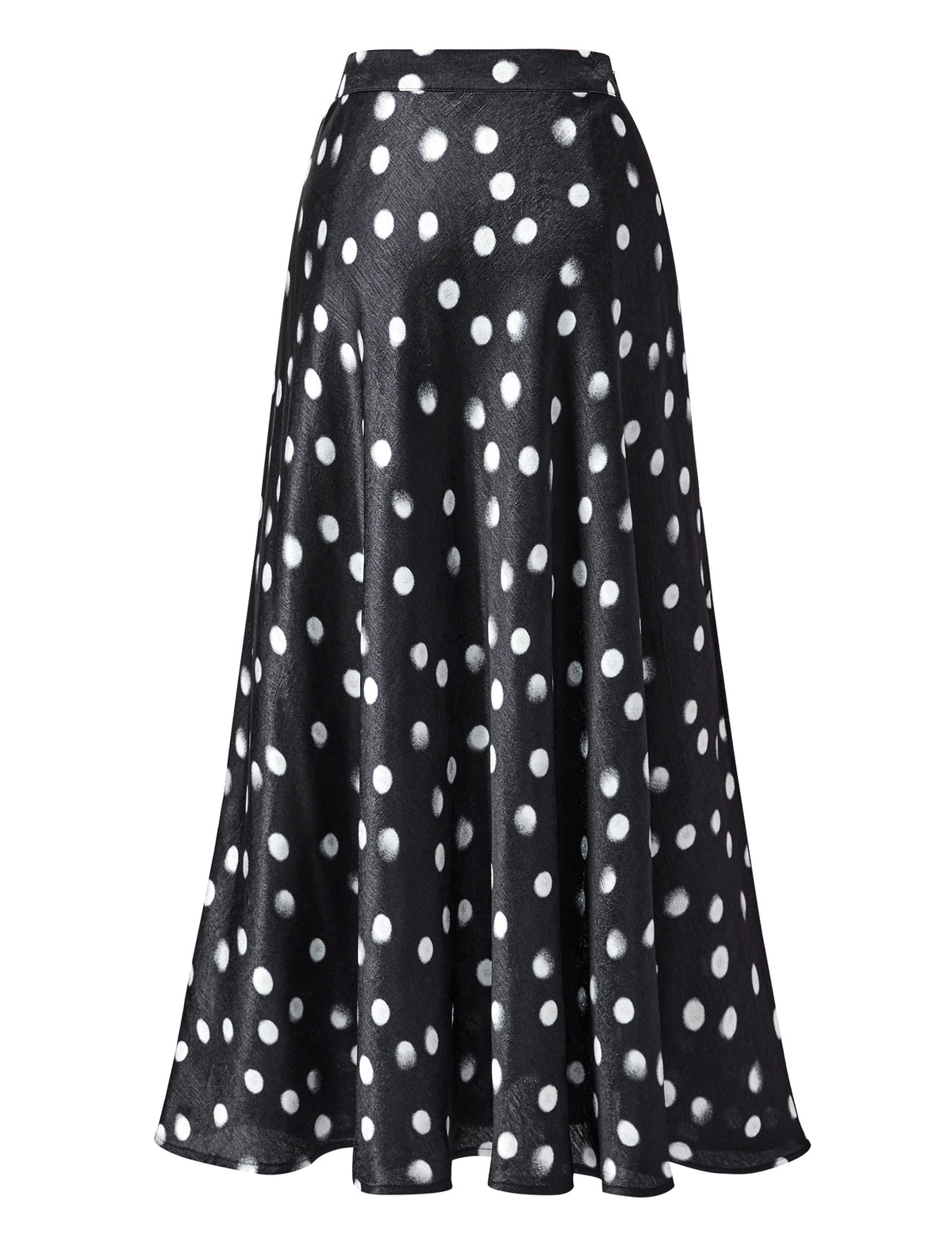 Black Watercolor Polka Dot High Waist Flared Midi Skirt
