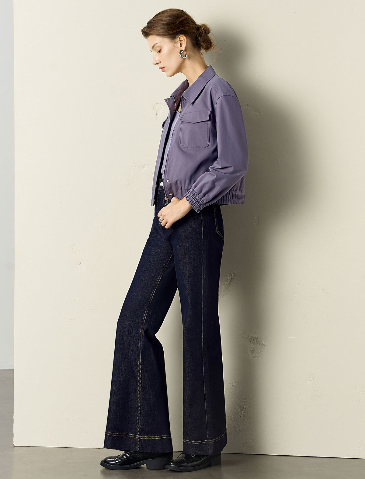 Collared Zip Up Cropped Jacket