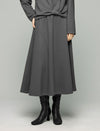 Wool Blend Elastic-Waist A-Line Midi Skirt