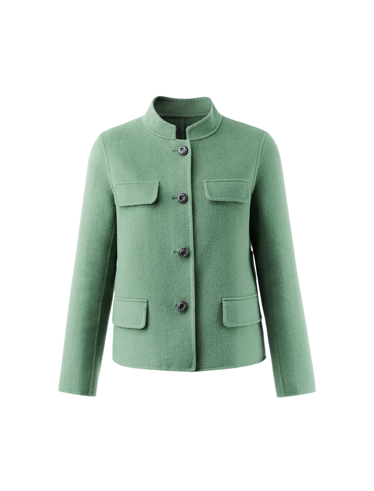 Wool Blend Button-Front Cropped Jacket