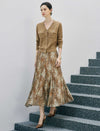 Abstract Print Pleated A-Line Midi Skirt