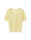 Pale Yellow Tencel Pearl Trim Knit Cardigan