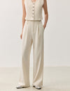 Linen Blend Wide-Leg Tailored Pants