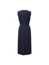 Wool Blend Pinstripe Sleeveless Sheath Midi Dress