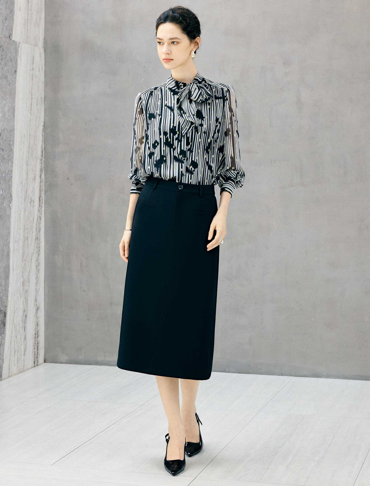 High Waist Straight Midi Skirt