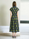 Olive Geometric Print Shirt Midi Dress