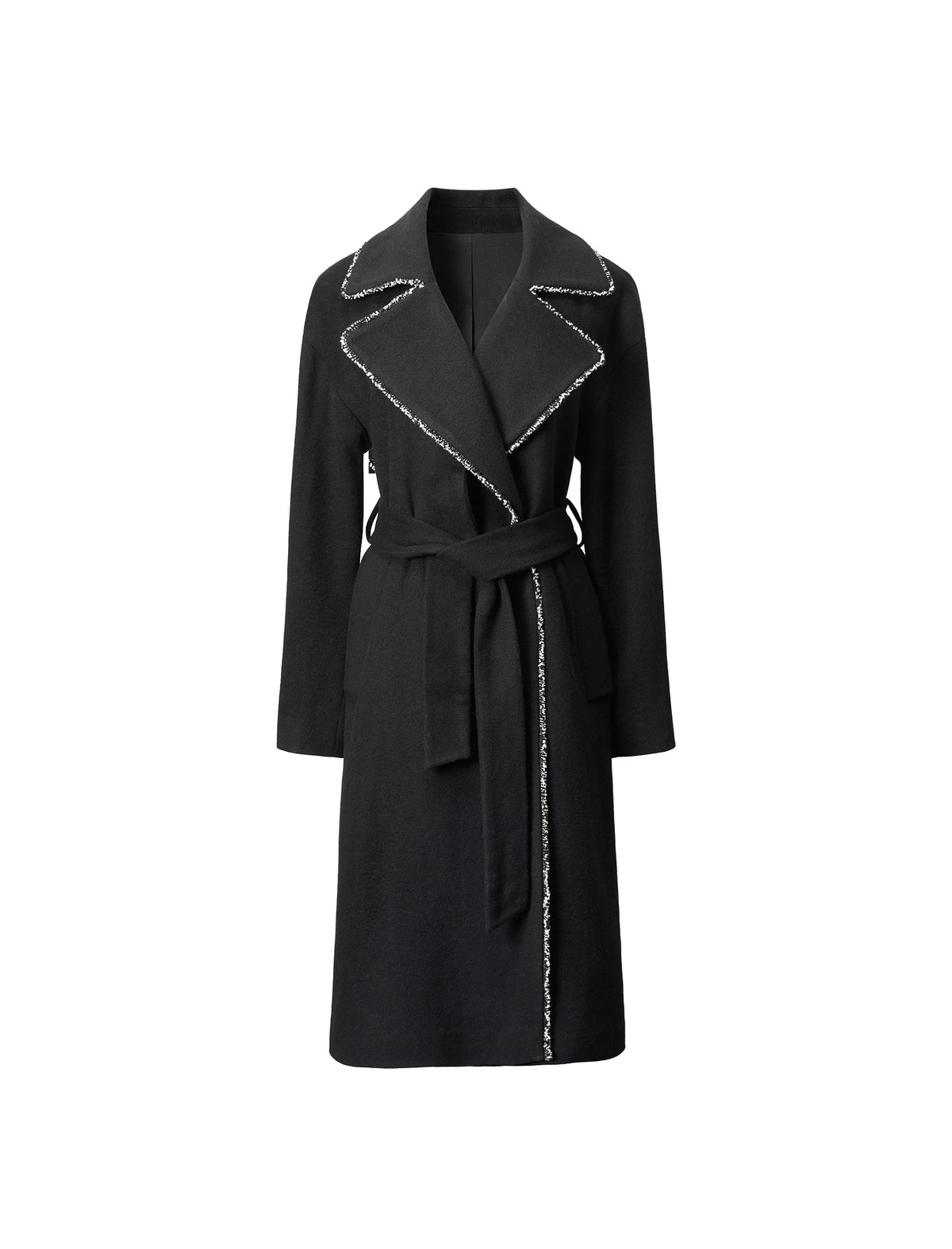 Wool Blend Contrast-Stitch Long Coat