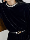 Velvet-Trim Crewneck Fitted Dress