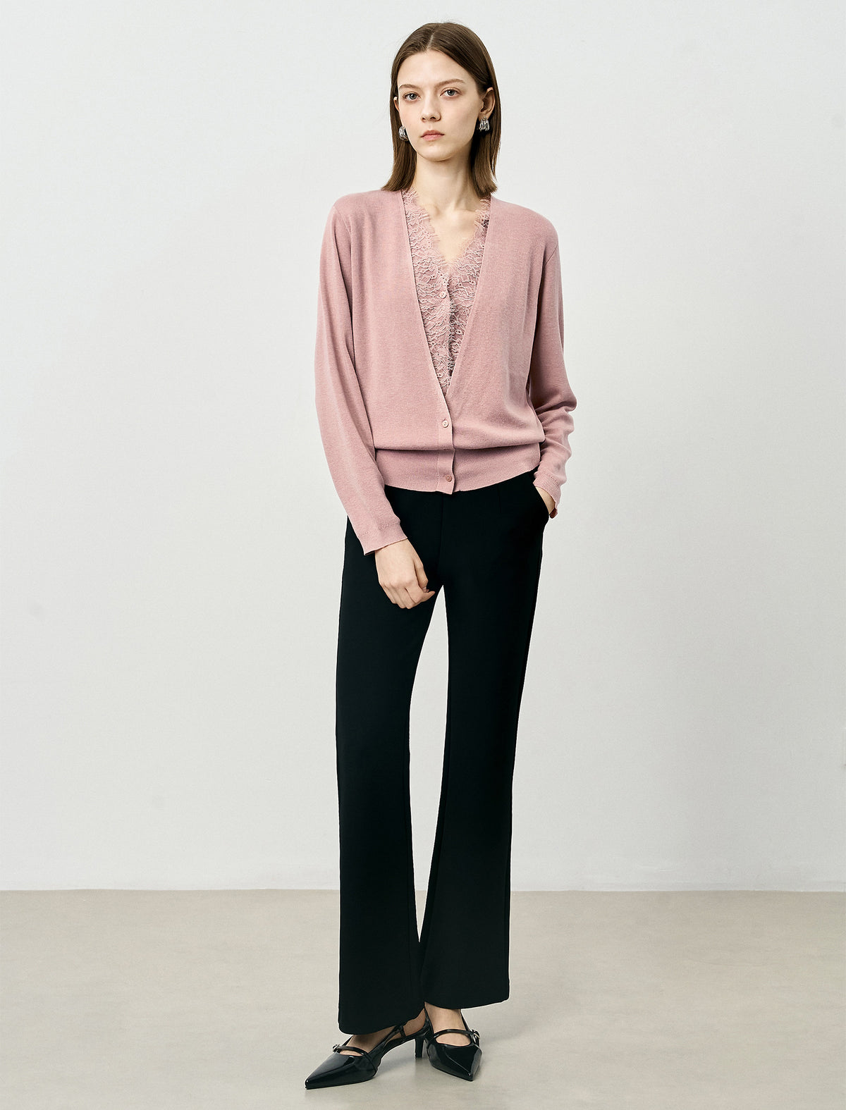 V-Neck Lace Detail Cardigan