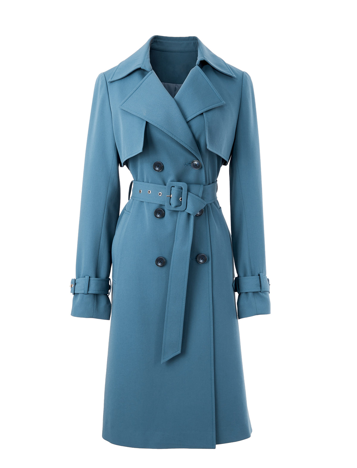 Blue Double-Breasted Trench Coat