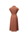 Zip-Up Collared Cap-Sleeve Belted Shirt Dress